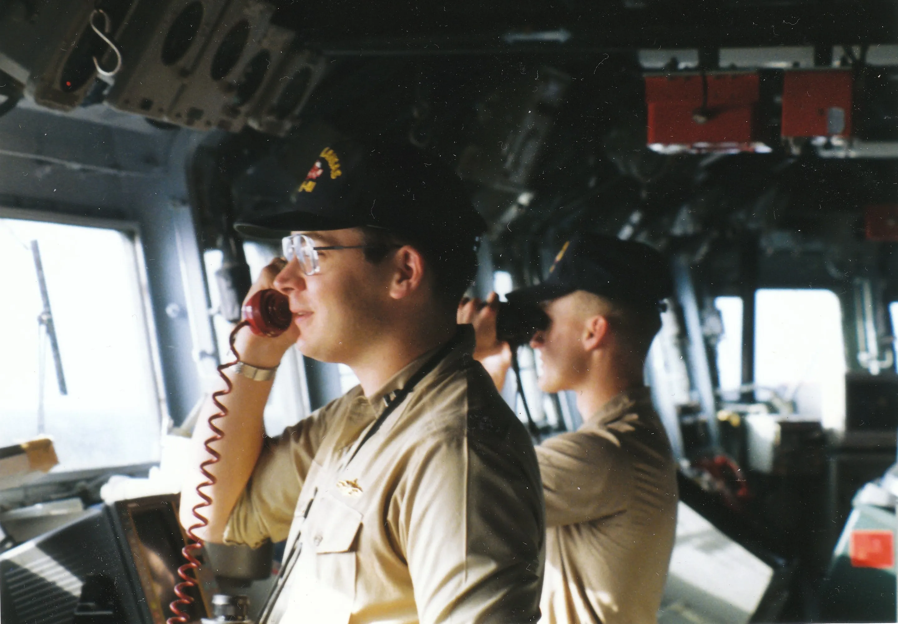 Standing watch on the bridge, underway on the USS Arkansas.