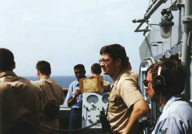 On the deck of the USS Arkansas
